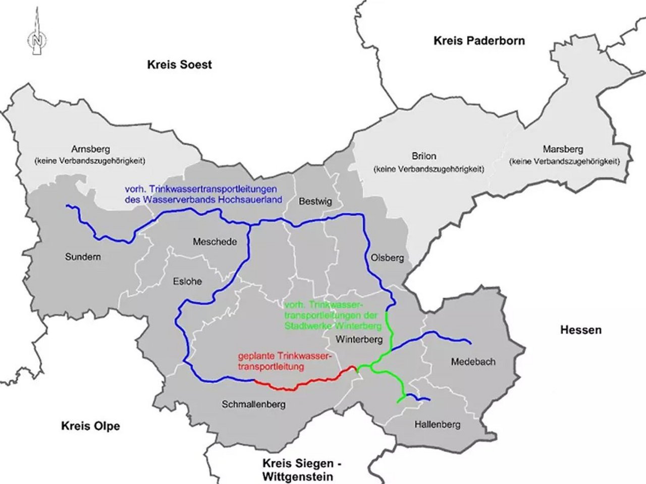 Verbundleitung WVH Karte: Verbundleitung des Wasserverbandes Hochsauerland